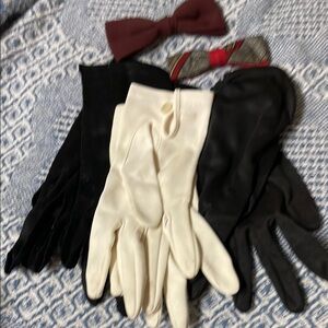Elegant White and Black Gloves with Bow Ties